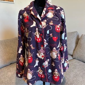 Nick & Nora Dark Purple Flannel‎ Pajama Top (M) A7